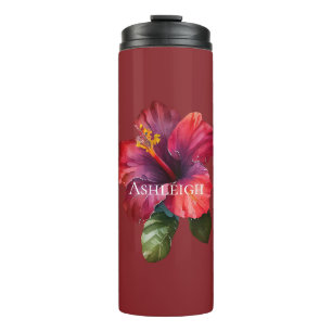 Tropische rode hibiscus-ventilator thermosbeker