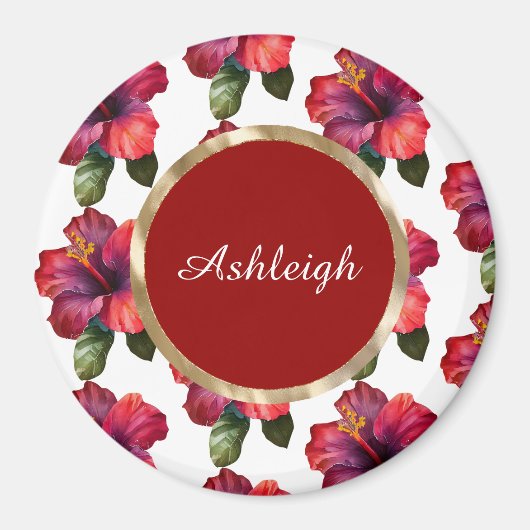 Tropische rode hibiscusbloemen magneet (Voorkant)