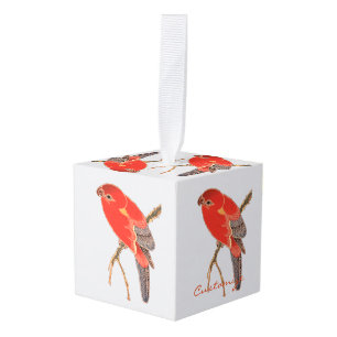 Tropische rode papegaai Thunder_Cove Kubus Ornament