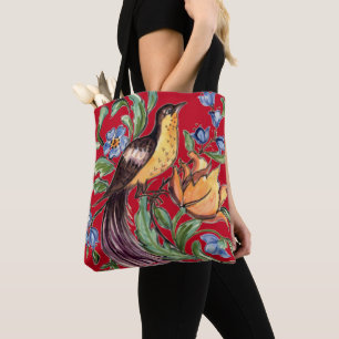 Tropische rode vogel van de Paradise Floral Folk A Draagtas