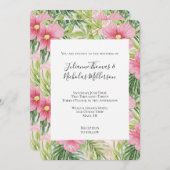 Tropische roze bloemen bruiloft kaart (Voorkant / Achterkant)