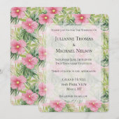 Tropische roze bloemen bruiloft kaart (Voorkant / Achterkant)