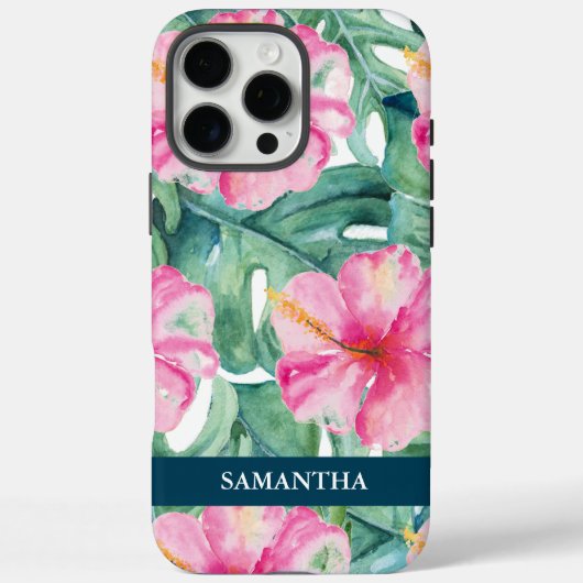 Tropische Roze Bloemen Custom iPhone Case (Achterkant)