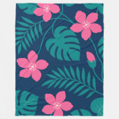 Tropische Roze Bloemen en Groene Bladgroen Ontwerp Fleece Deken (Voorkant)