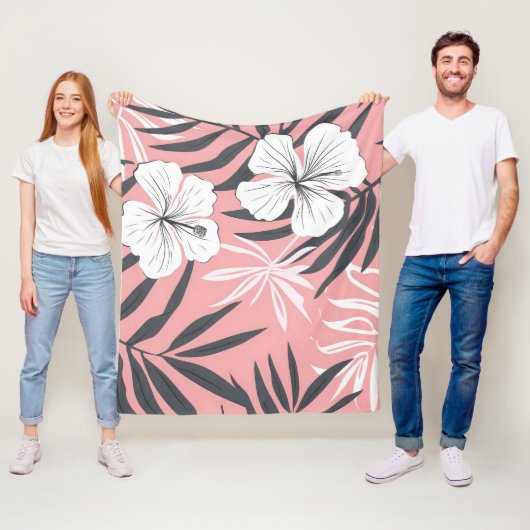 Tropische roze bloemen fleece deken (In situ)
