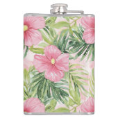 Tropische roze bloemen heupfles (Achterkant)