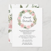 Tropische roze bloemenbruiloft Gast Details Informatiekaartje (Voorkant / Achterkant)