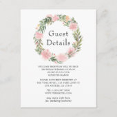 Tropische roze bloemenbruiloft Gast Details Informatiekaartje (Voorkant)