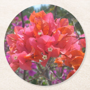 Tropische roze Bougainvillea Island Floral Ronde Kartonnen Onderzetter
