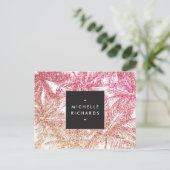 Tropische roze/bronzen glitter palmen briefkaart (Staand voorkant)