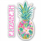 Tropische roze en groene bloemenananas sticker (Voorkant)