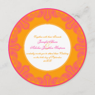 Tropische roze en Oranje Paisley Mandala bruiloft Kaart