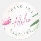 Tropische roze flamingo Aloha verjaardag dank u Ronde Sticker (Voorkant)