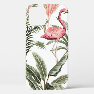 Tropische roze flamingo, bananenbomen en iPhone 12 hoesje