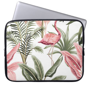 Tropische  roze flamingo, bananenbomen en laptop sleeve