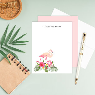 Tropische Roze Flamingo Boeket Monogram Notitiekaartje