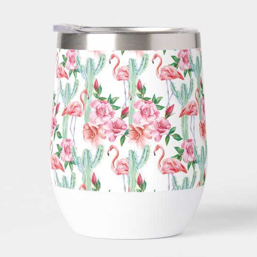 Tropische Roze Flamingo Cactus Rozen Monogrammed (Rechts)