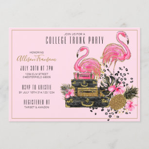 Tropische roze flamingo College Trunk Party Kaart