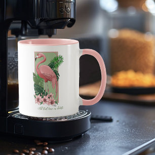 Tropische Roze Flamingo Groene Palmbladeren Lelie Mok