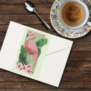 Tropische Roze Flamingo Groene Palmbladeren Lelie Rechthoekige Sticker