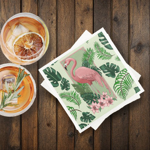Tropische Roze Flamingo Groene Palmbladeren Lelie Servet