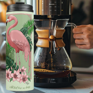 Tropische Roze Flamingo Groene Palmbladeren Lelie Thermosbeker
