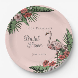 Tropische Roze Flamingo Hibiscus Bruiloftsborrel Papieren Bordje