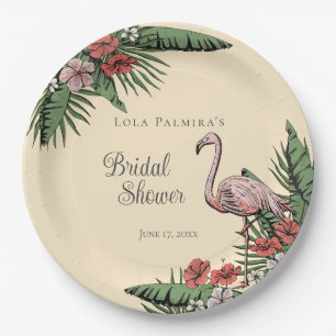 Tropische Roze Flamingo Hibiscus Bruiloftsborrel Papieren Bordje