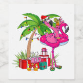 Tropische Roze Flamingo Kerstmis in Juli Zomer Pa Wijn Etiket (Enkel label)