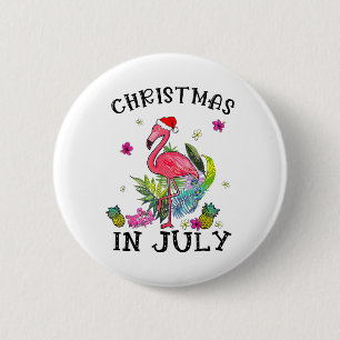 Tropische Roze Flamingo Kerstmis In Juli Zomer  Ronde Button 5,7 Cm