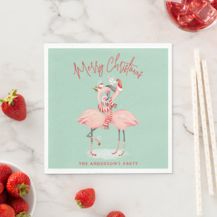 Tropische Roze Flamingo Met Kerstmutsen Kerstmis Servet