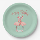 Tropische roze flamingo met kerstmutsen papieren bordje (Voorkant)