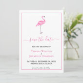 Tropische Roze Flamingo Moderne Strand Bruiloft Save The Date (Staand voorkant)