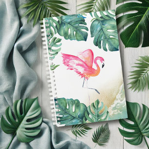 Tropische roze flamingo Palm Leaves Waterverf Planner