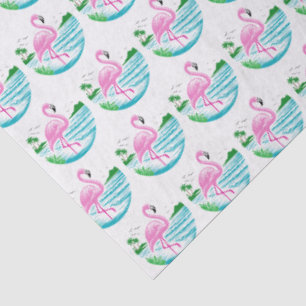 Tropische roze flamingo staand in water, strand tissuepapier