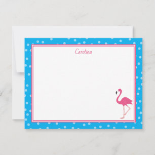 Tropische Roze Flamingo Stippen Blauwe Kantoorarti Notitiekaartje