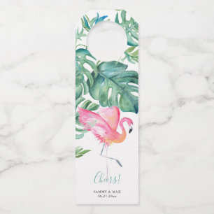 Tropische Roze Flamingo Wijngeschenken Flessenhanger