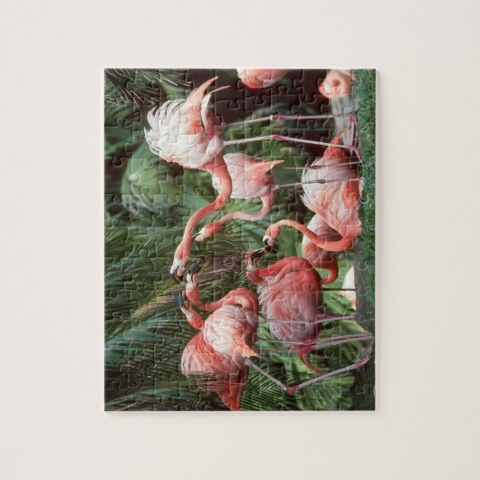Tropische Roze Flamingo's Familie Rustig Plezier Legpuzzel (Verticaal)