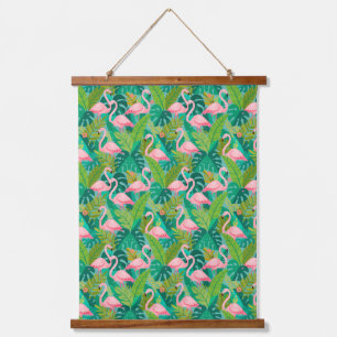 Tropische Roze Flamingo's Jungle Loof Hangend Wandkleed