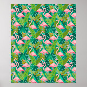 Tropische Roze Flamingo's Jungle Loof Poster