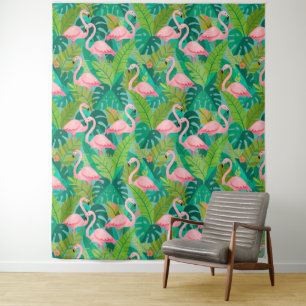Tropische Roze Flamingo's Jungle Loof Wandkleed