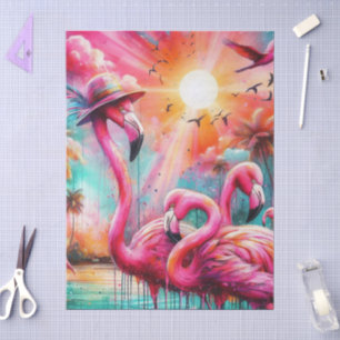 Tropische Roze Flamingo's Palmbomen Decoupage Tissuepapier