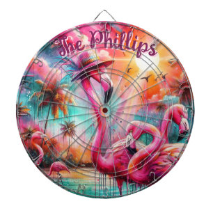 Tropische roze flamingo's palmbomen gepersonalisee dartbord