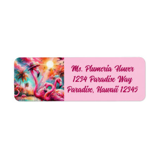 Tropische Roze Flamingo's Palmbomen Retouradres Etiket