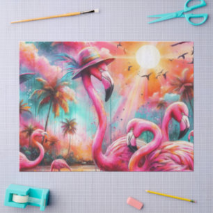 Tropische Roze Flamingo's Palmbomen Zon Decoupage Tissuepapier