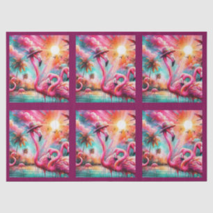 Tropische Roze Flamingo's Palmboom Zon Decoupage Tissuepapier