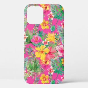 Tropische roze & gele Hibiscus Bloemen iPhone 12 Hoesje