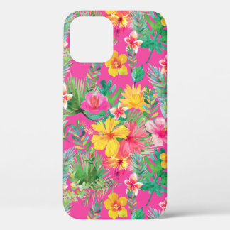 Tropische roze & gele Hibiscus Bloemen iPhone 12 Hoesje