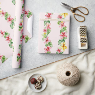 Tropische Roze Gele Hibiscus Bloemen Verjaardag Cadeaupapier