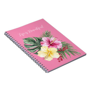 Tropische roze gele hibiscusbloemen notitieboek